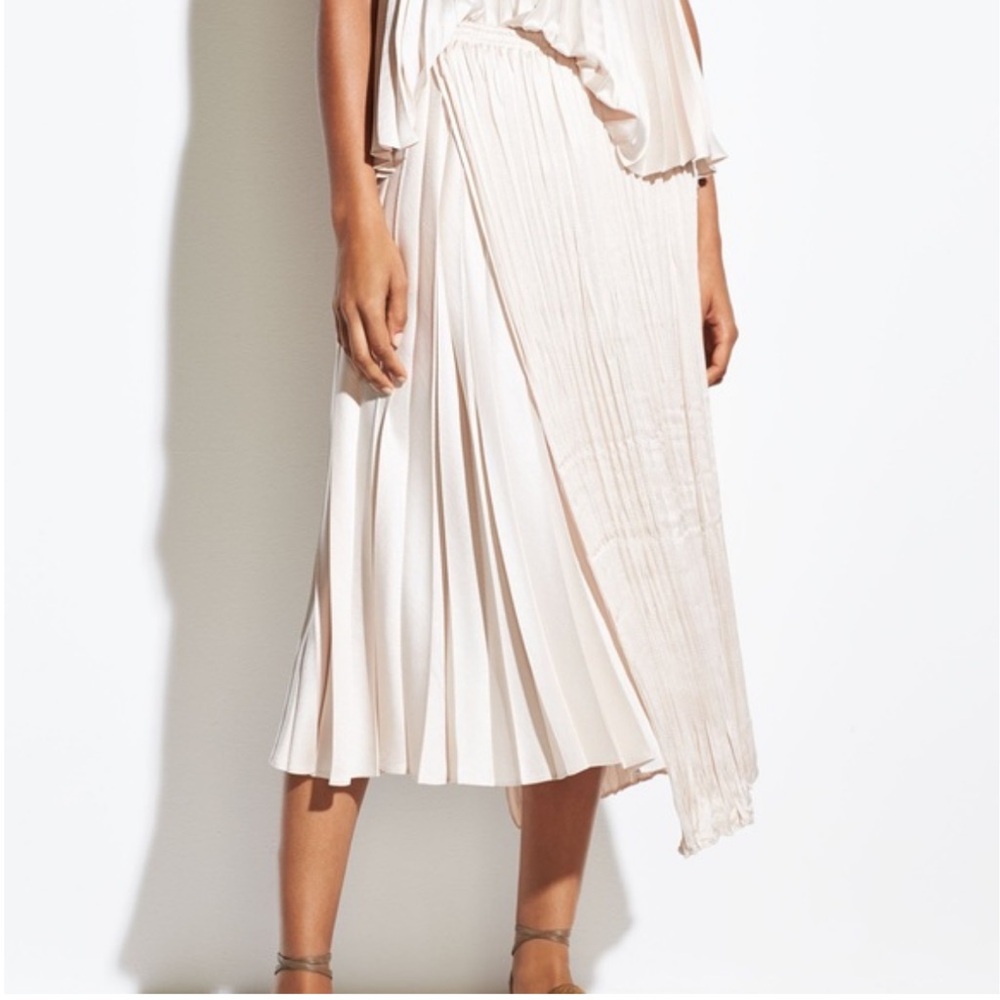 Vince. Asymmetric Pleated Midi Skirt / Champagne Color